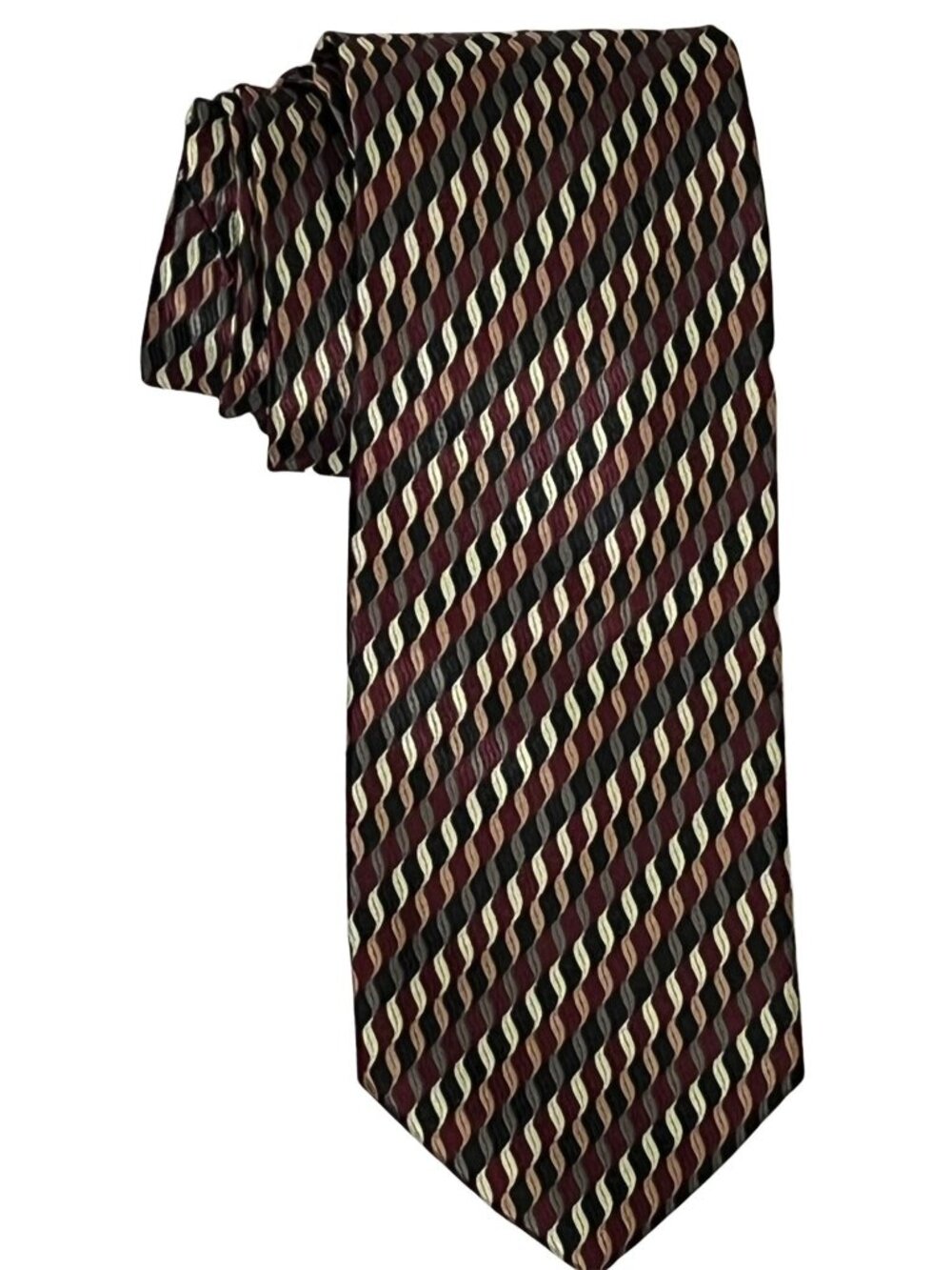 Croft & Barrow Mens Tie Burgundy Black Striped Necktie Classic Preppy